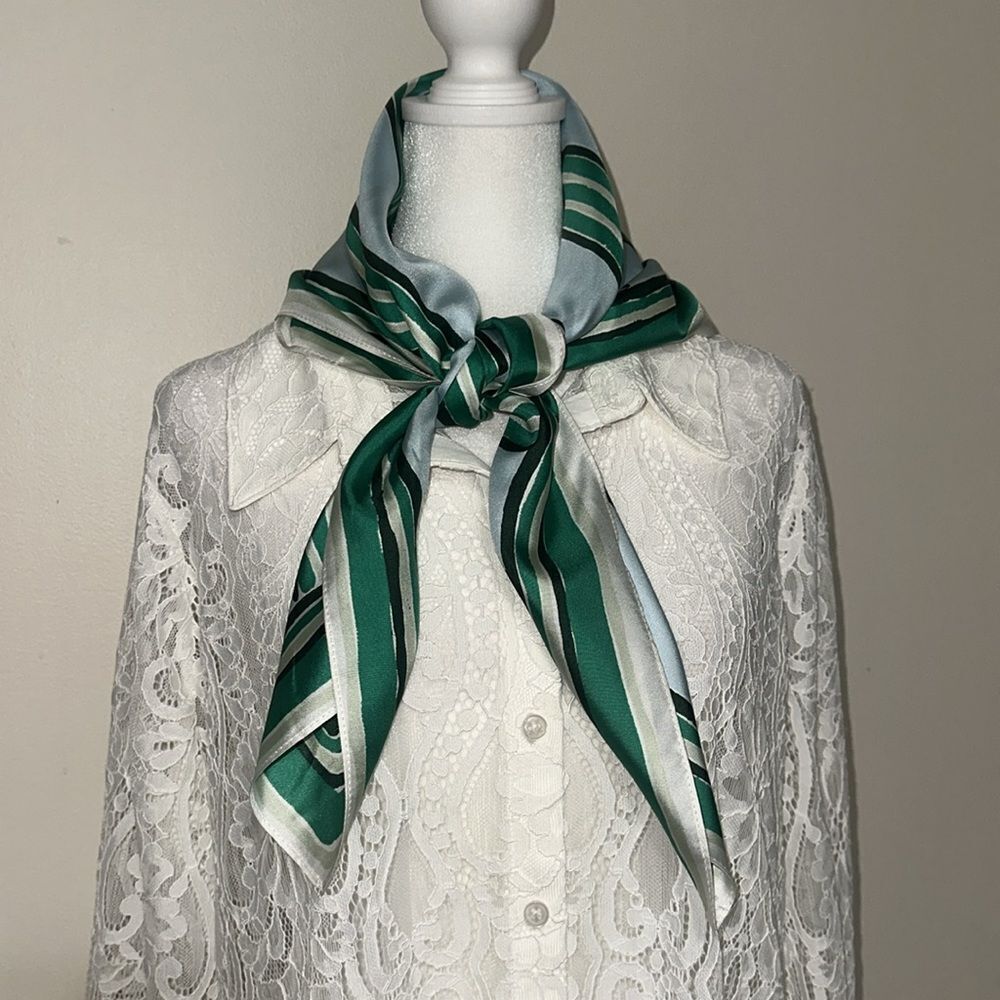 Madewell White Blue Shades of Green Square Silk Bandana Scarf - Picture 3 of 16